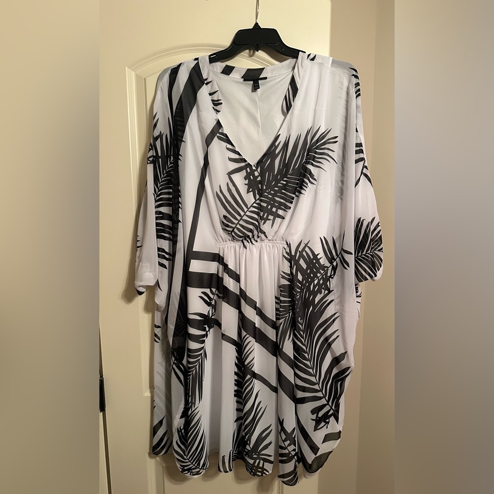 Lane Bryant Black and White Palm-Print Midi Dress